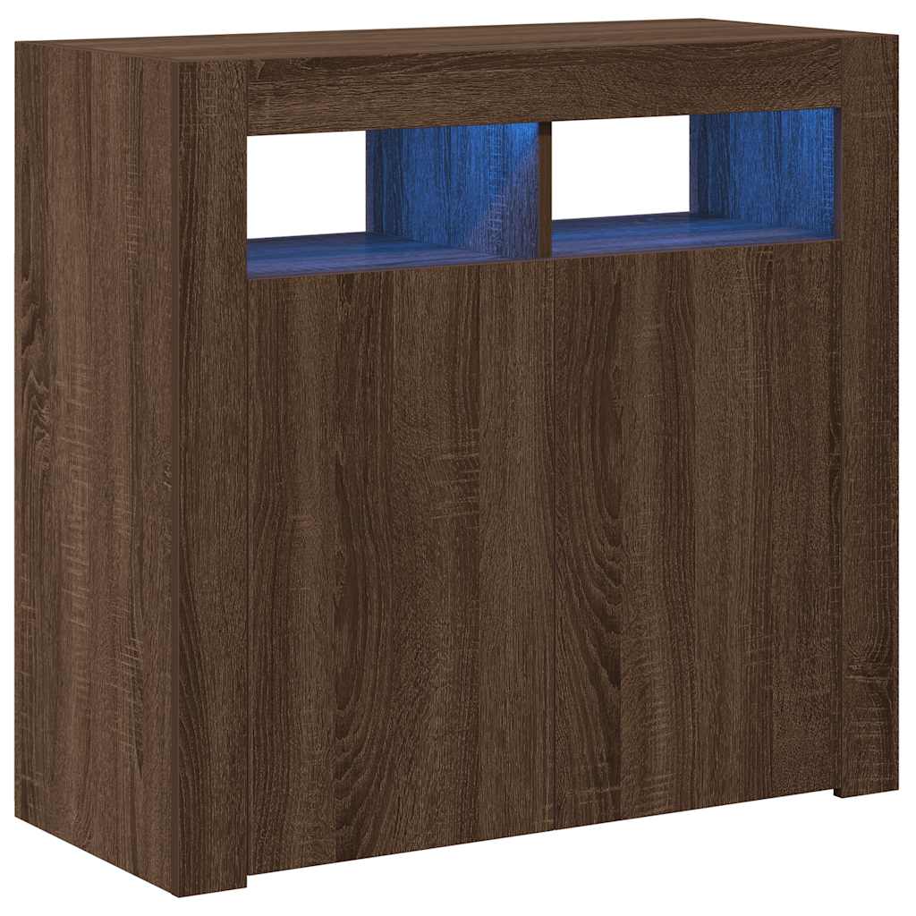 skænk med LED-lys 80x35x75 cm brun eg