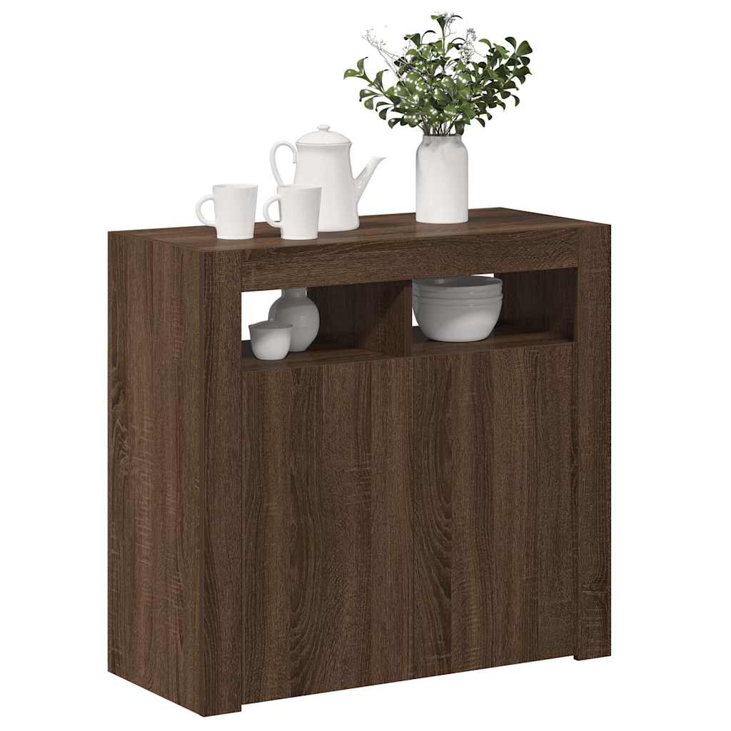 skænk med LED-lys 80x35x75 cm brun eg