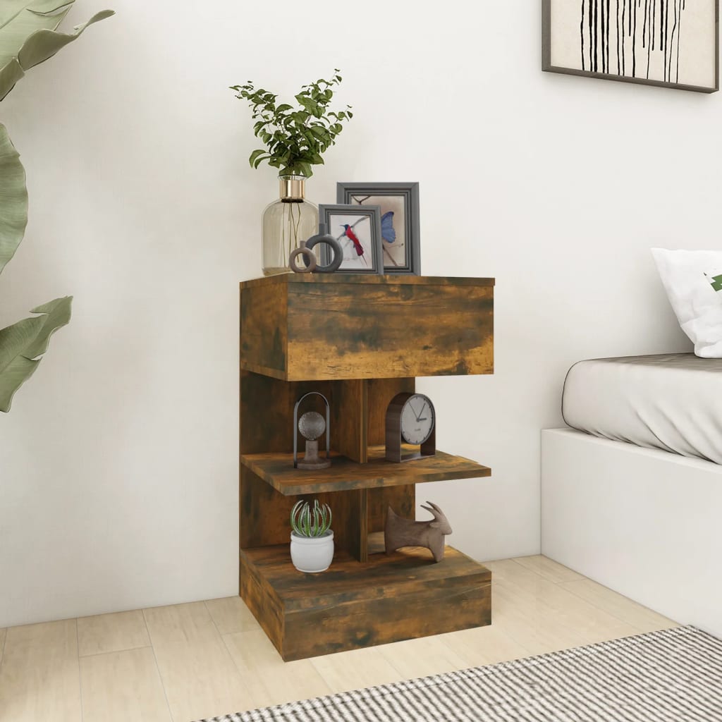 sengebord 40x35x65 cm konstrueret træ røget egetræsfarve billede