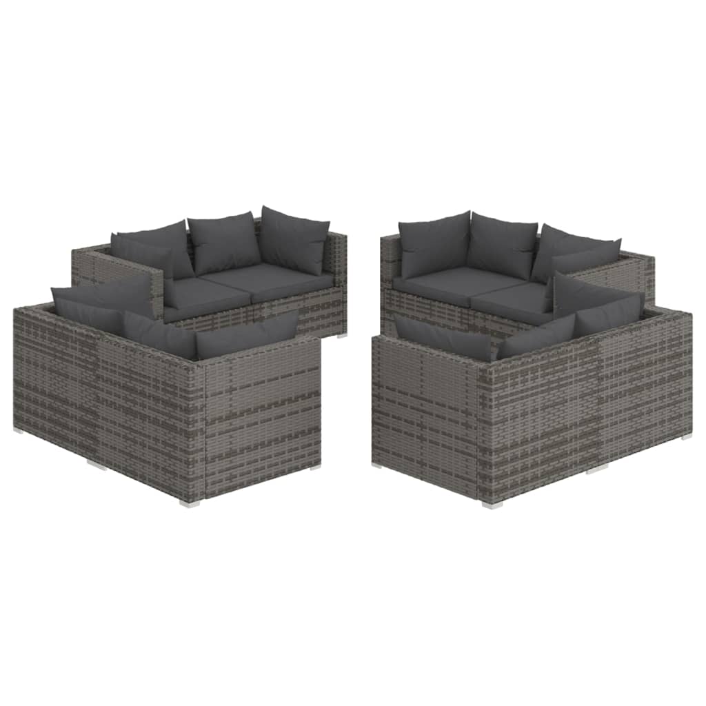 loungesæt til haven 8 dele med hynder polyrattan grå