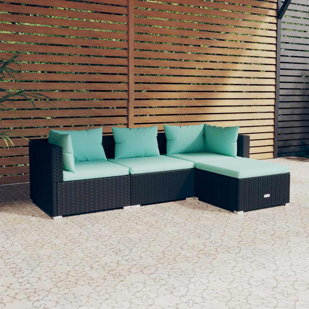 loungesæt til haven 4 dele med hynder polyrattan sort