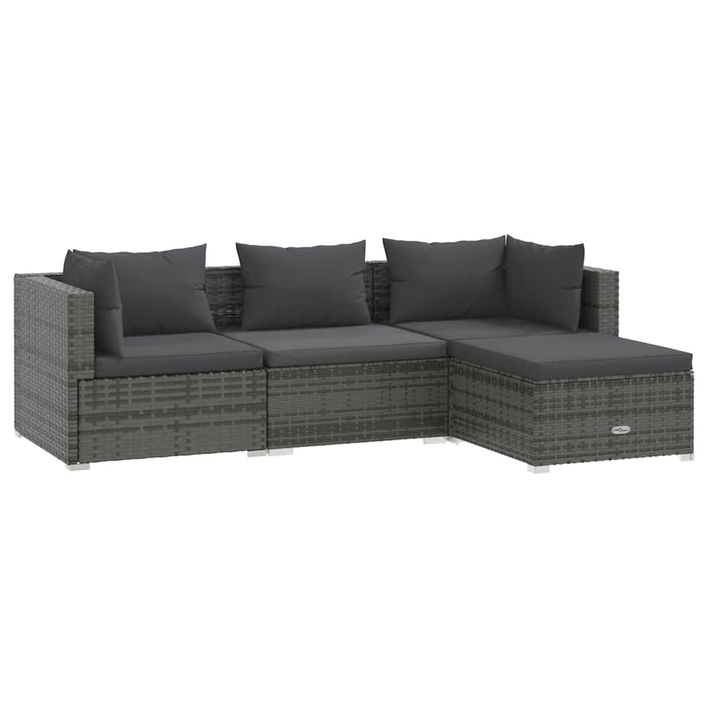 loungesæt til haven 4 dele med hynder polyrattan grå
