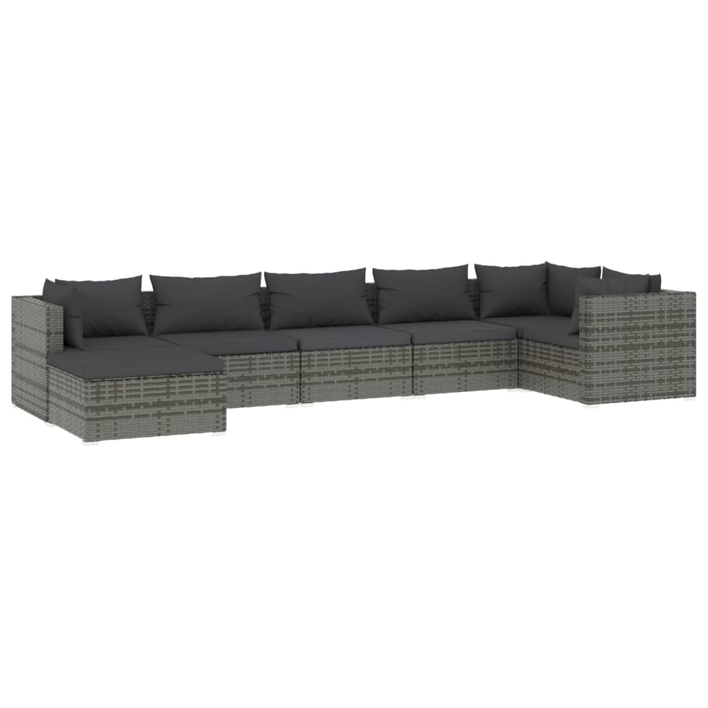 loungesæt til haven 7 dele med hynder polyrattan grå