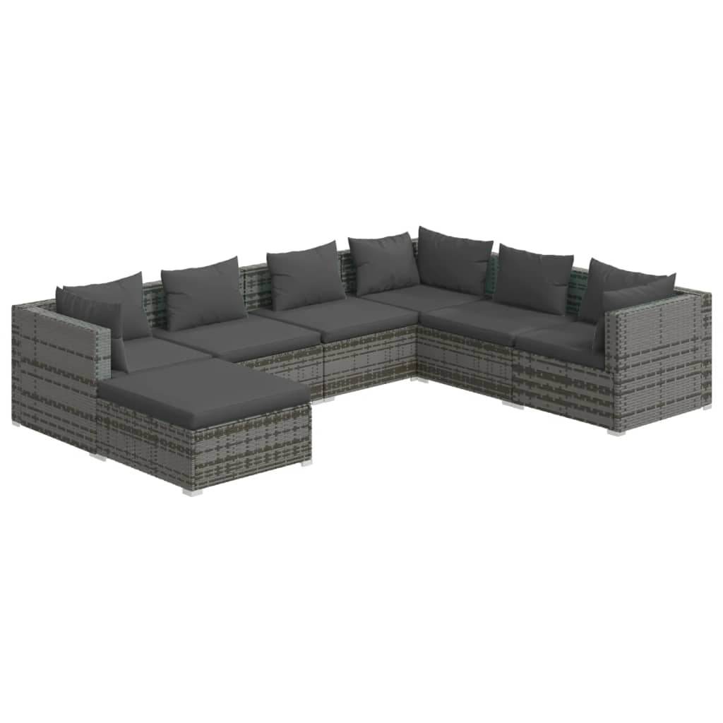loungesæt til haven 7 dele med hynder polyrattan grå