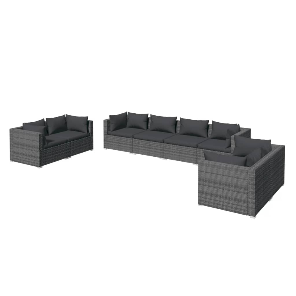 loungesæt til haven 8 dele med hynder polyrattan grå