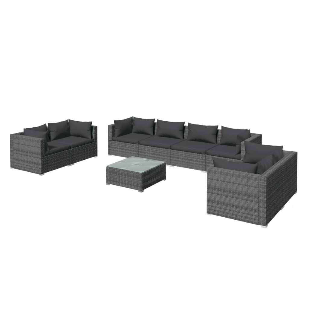 loungesæt til haven 9 dele med hynder polyrattan grå