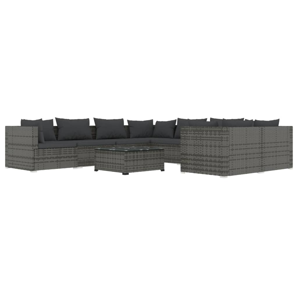 loungesæt til haven 9 dele med hynder polyrattan grå