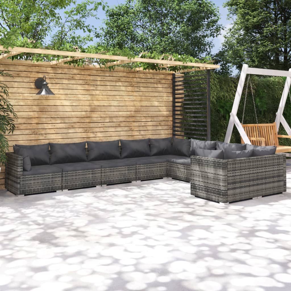 loungesæt til haven 9 dele med hynder polyrattan grå