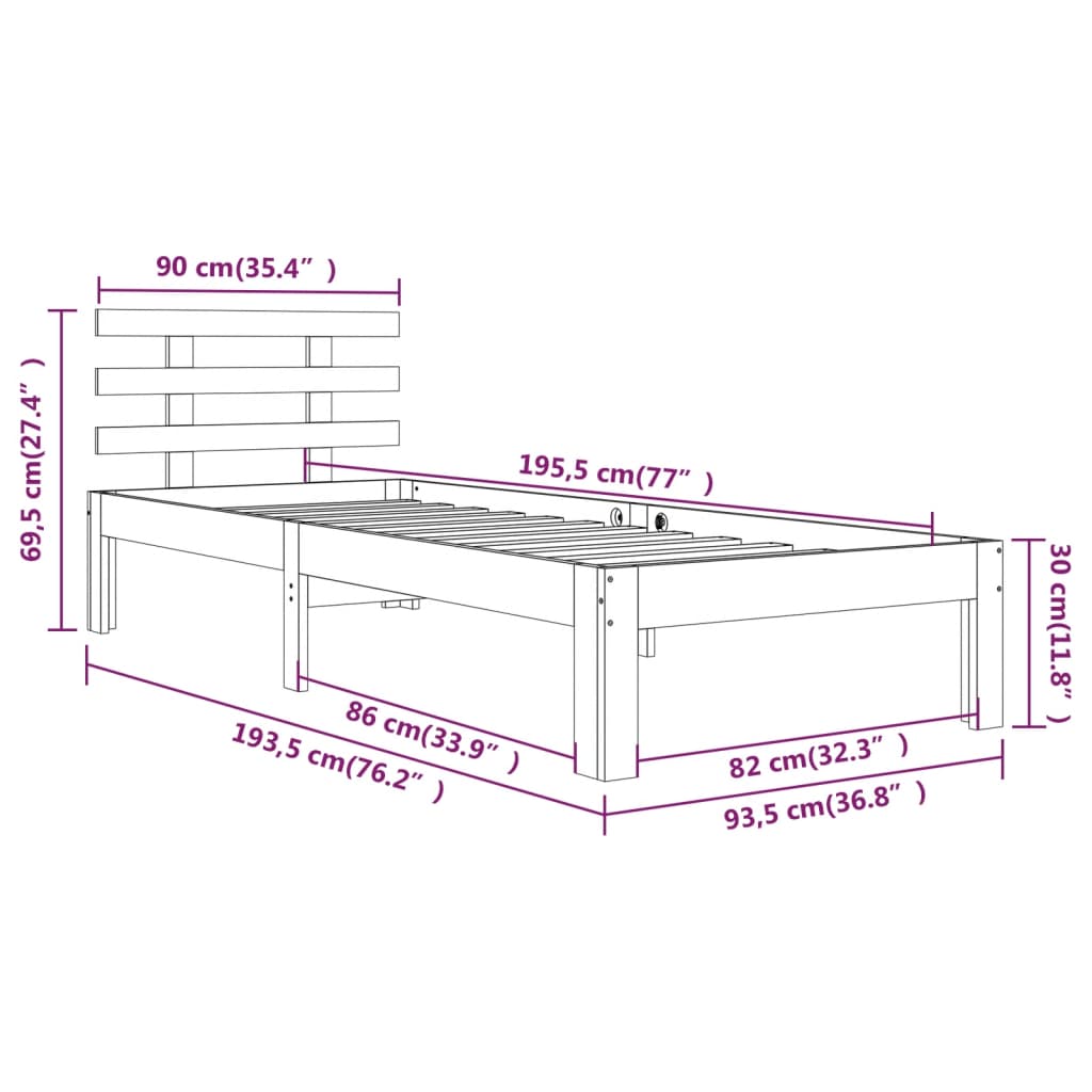 sengeramme 90x190 cm massivt træ