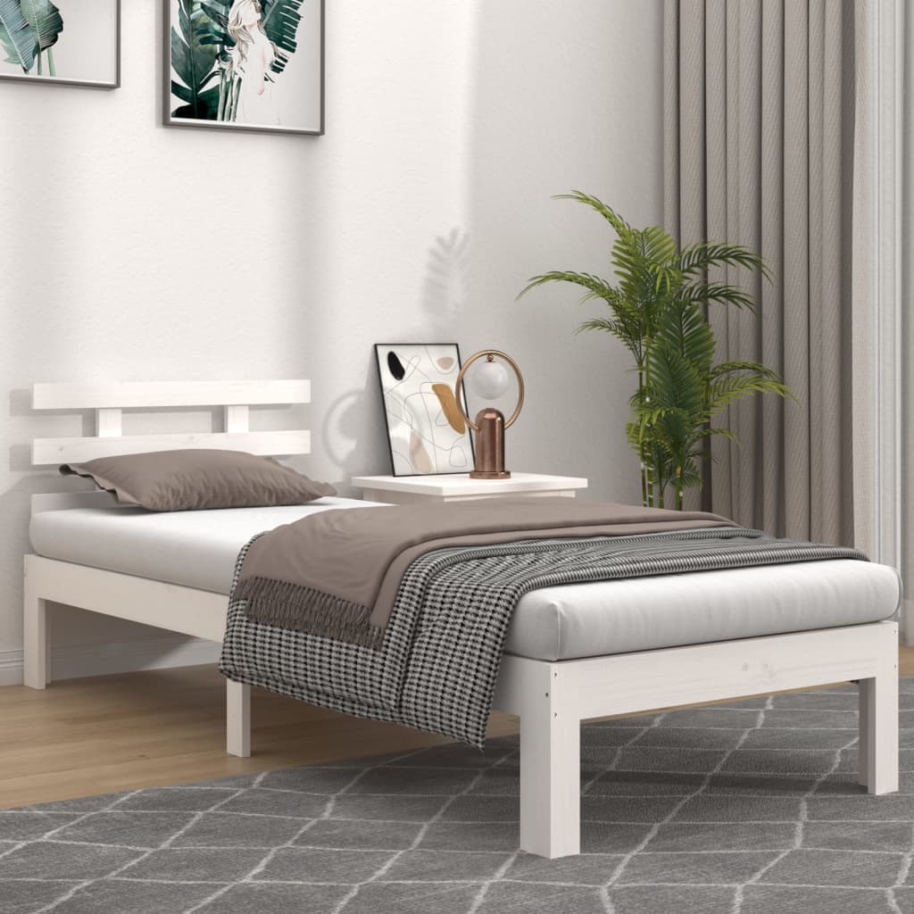 sengeramme 90x190 cm Single massivt træ hvid