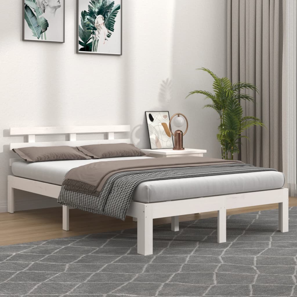 sengeramme 140x190 cm massivt fyrretræ hvid