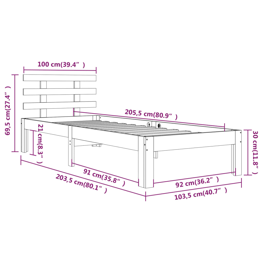 sengeramme 100x200 cm massivt fyrretræ