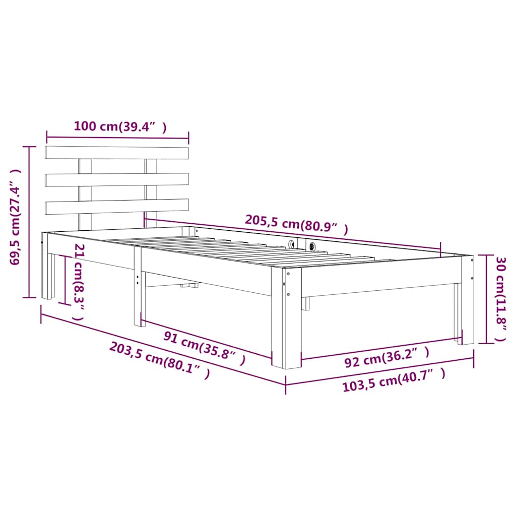 sengeramme 100x200 cm massivt fyrretræ hvid