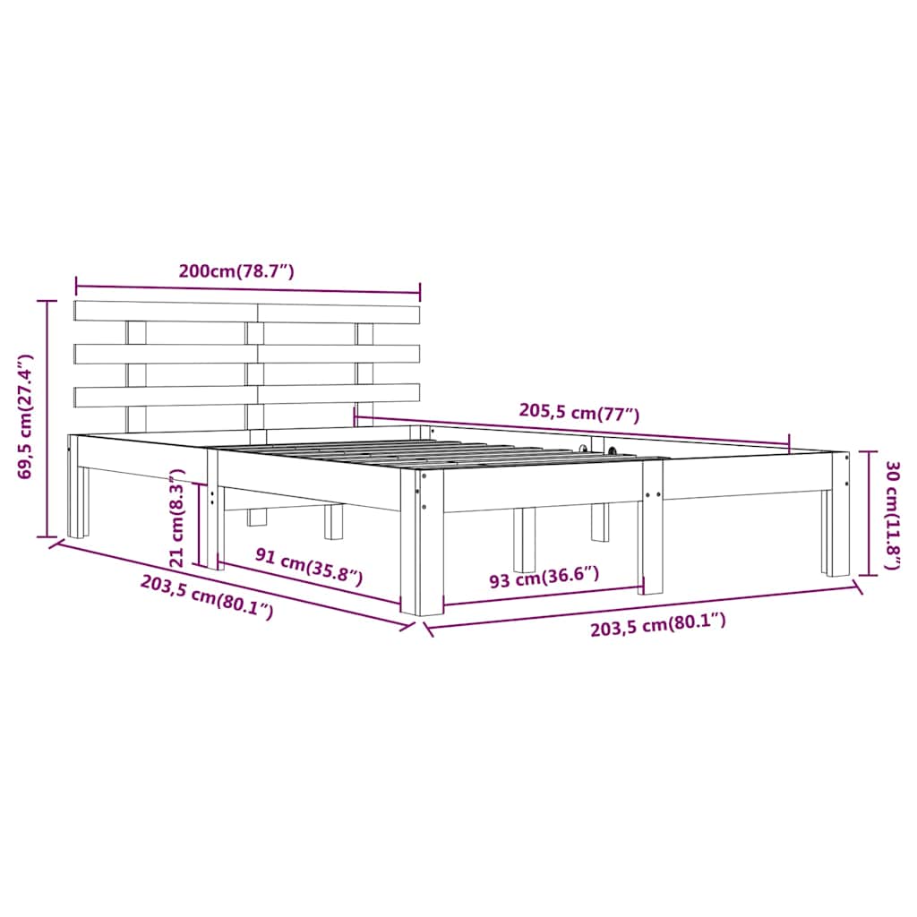 sengeramme 200x200 cm massivt træ hvid