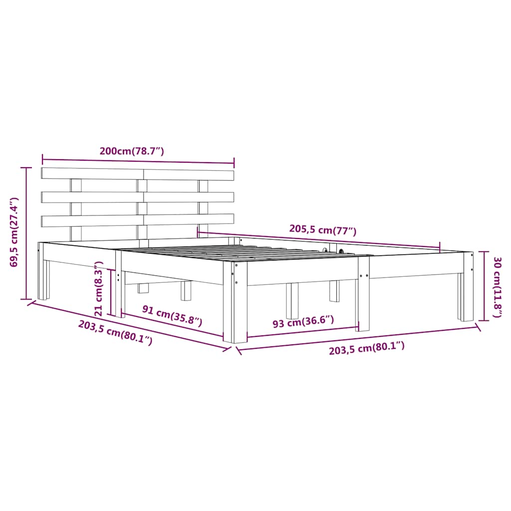 sengeramme 200x200 cm massivt træ sort