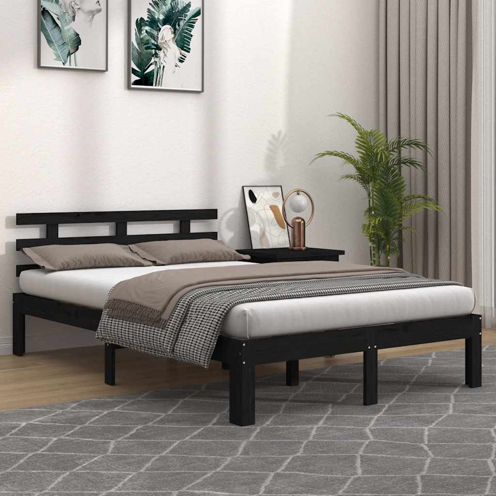 sengeramme 200x200 cm massivt træ sort