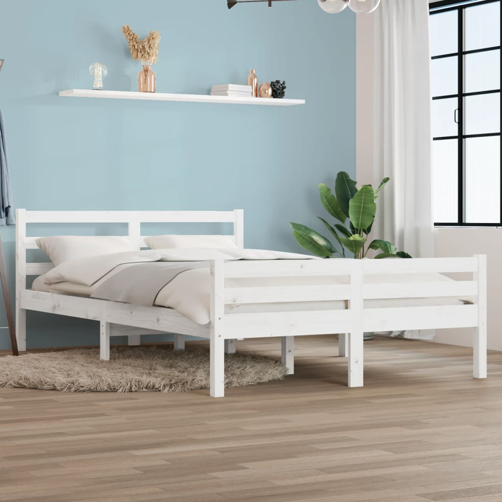 sengeramme 135x190 cm dobbelt massivt fyrretræ hvid