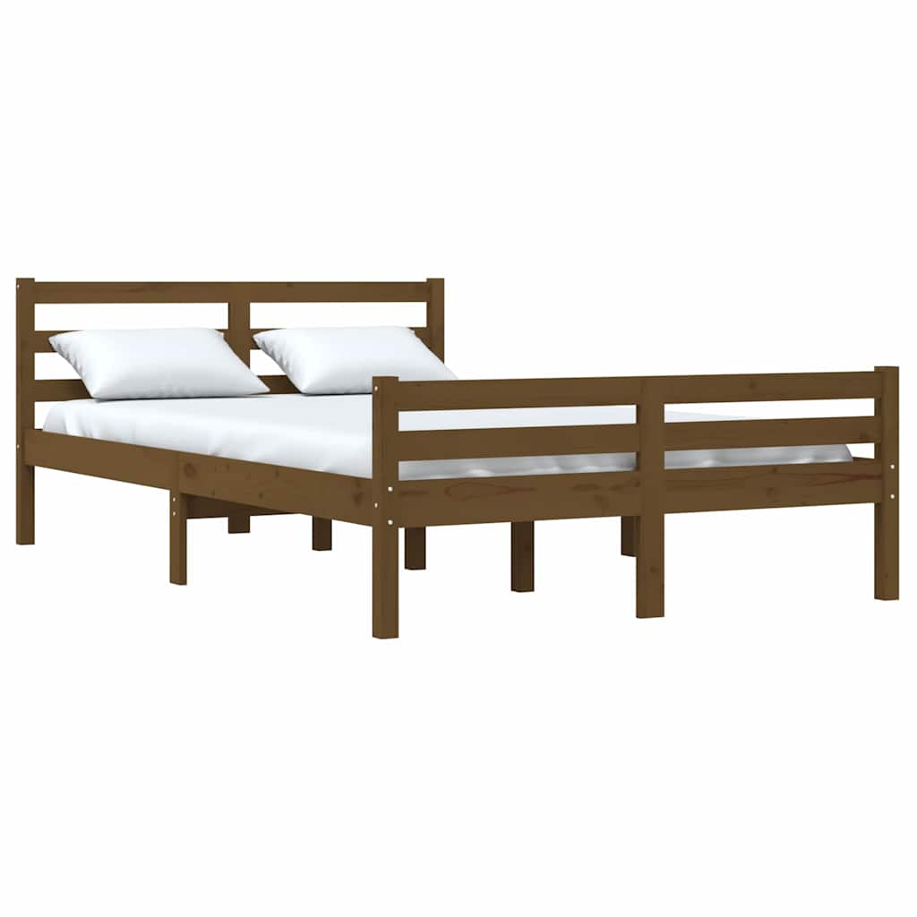 sengeramme 140x190 cm massivt træ gyldenbrun