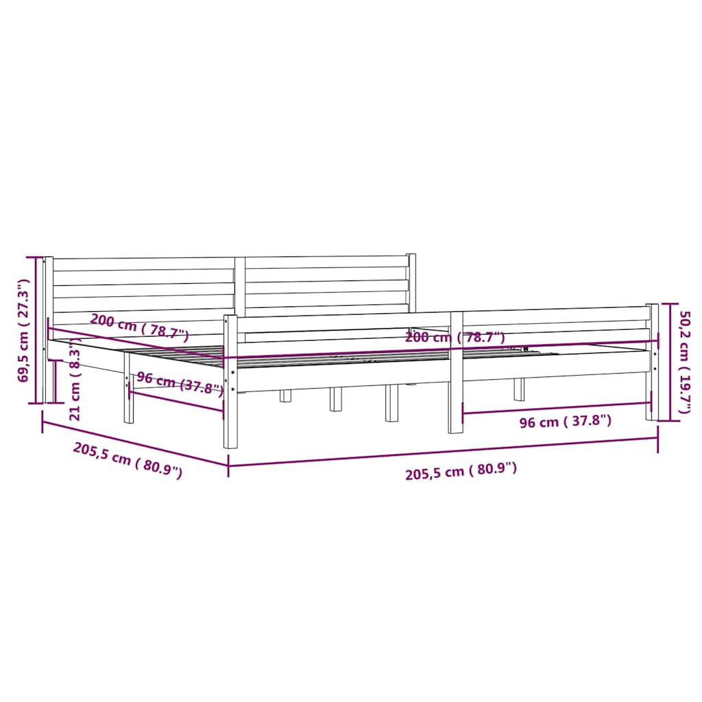 sengeramme 200x200 cm massivt træ hvid