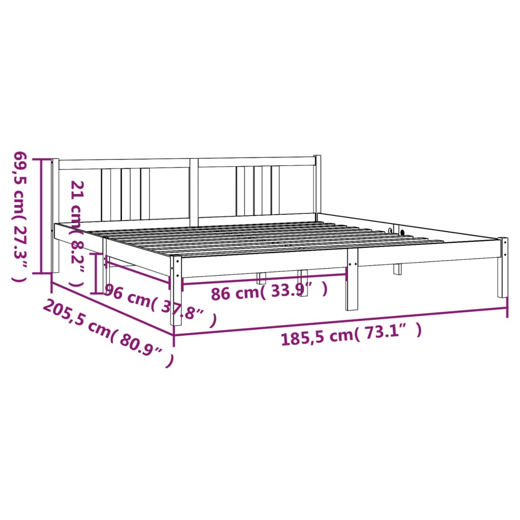sengeramme 180x200 cm massivt fyrretræ