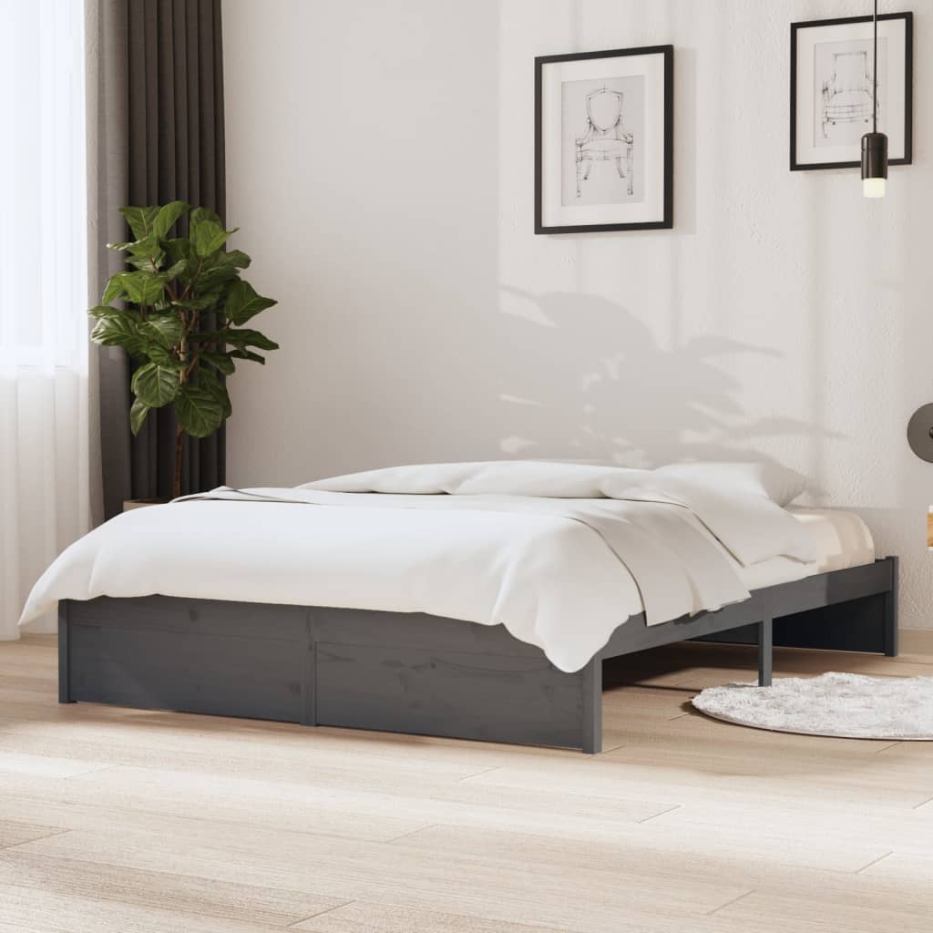 sengeramme 135x190 cm Double massivt fyrretræ grå