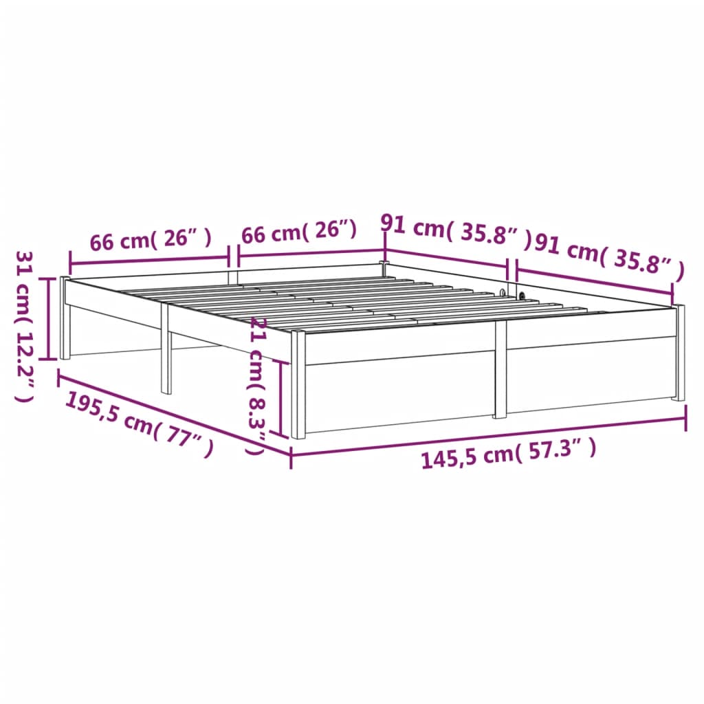 sengeramme 140x190 cm massivt træ gyldenbrun