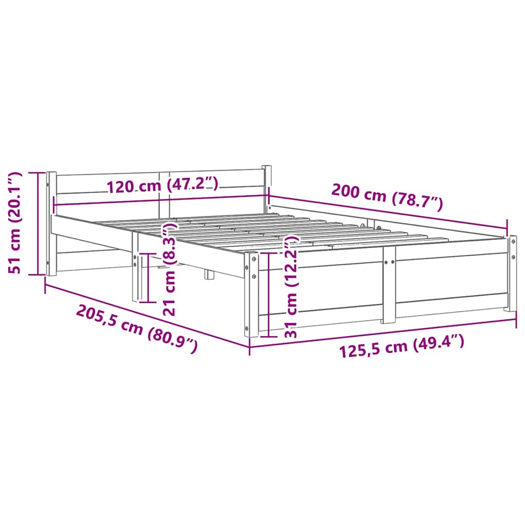 sengeramme 120x200 cm massivt træ hvid