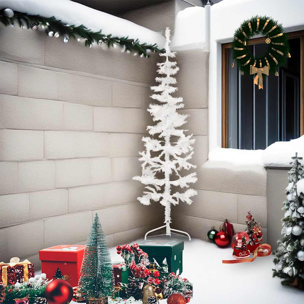 kunstigt halvt juletræ med juletræsfod 210 cm smalt hvid