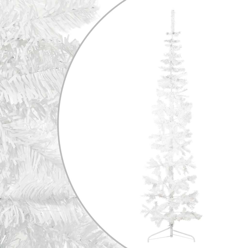 kunstigt halvt juletræ med juletræsfod 210 cm smalt hvid