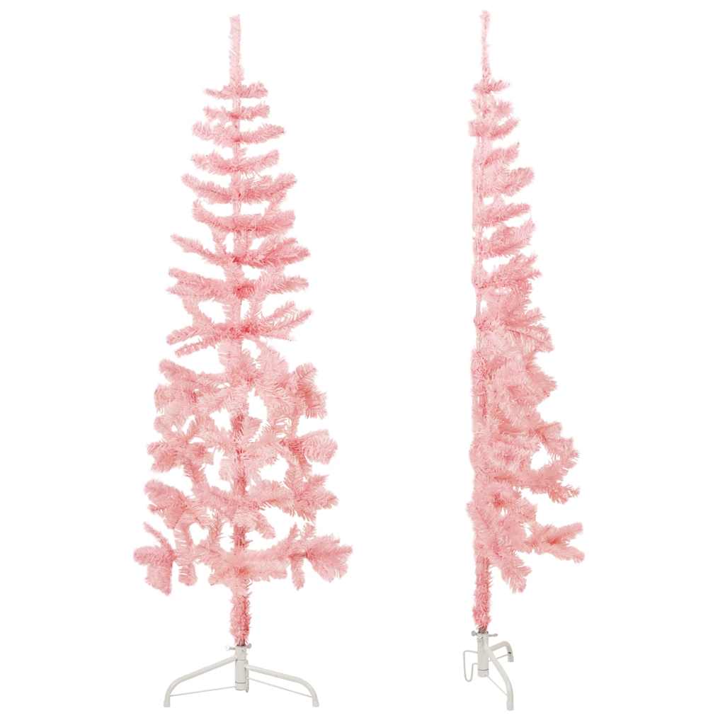 kunstigt halvt juletræ med juletræsfod 120 cm smalt pink