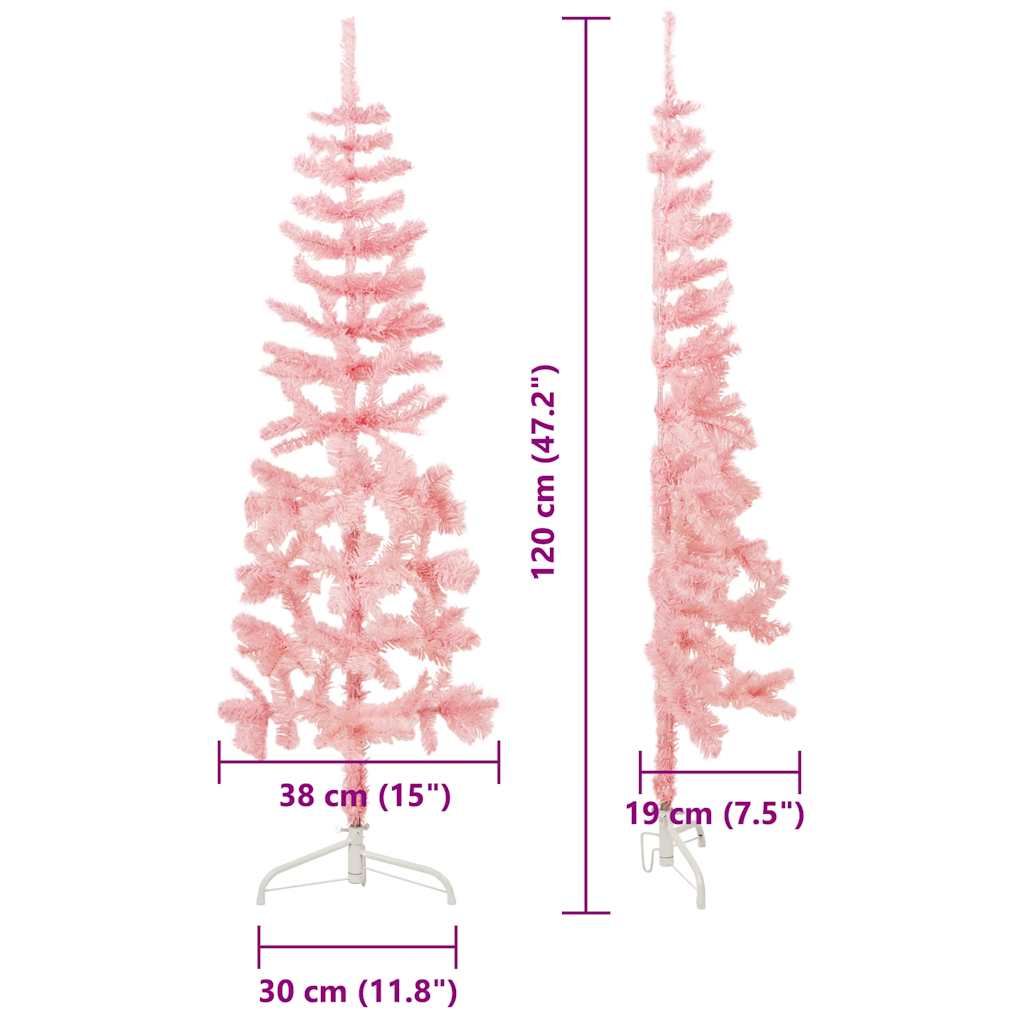 kunstigt halvt juletræ med juletræsfod 120 cm smalt pink