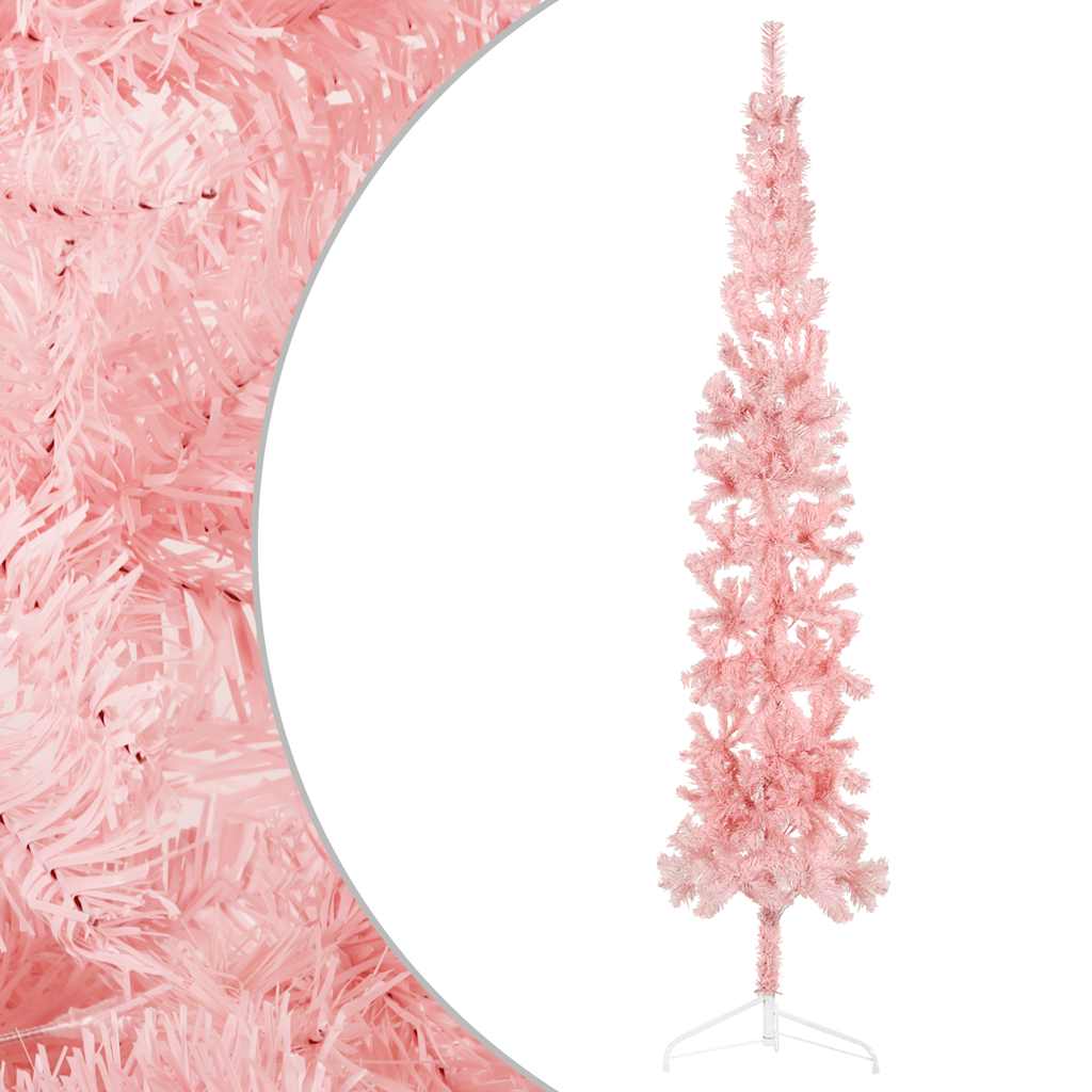 kunstigt halvt juletræ med juletræsfod 240 cm smalt pink
