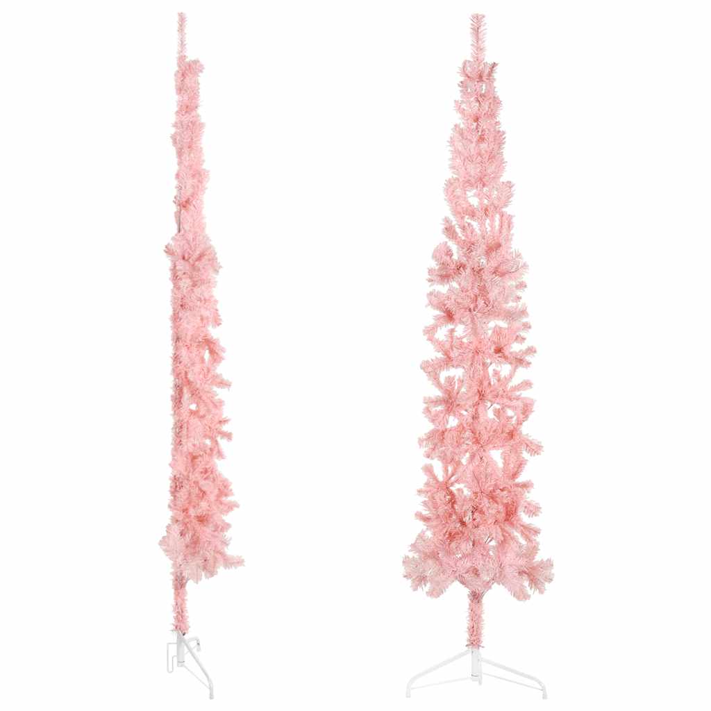 kunstigt halvt juletræ med juletræsfod 240 cm smalt pink