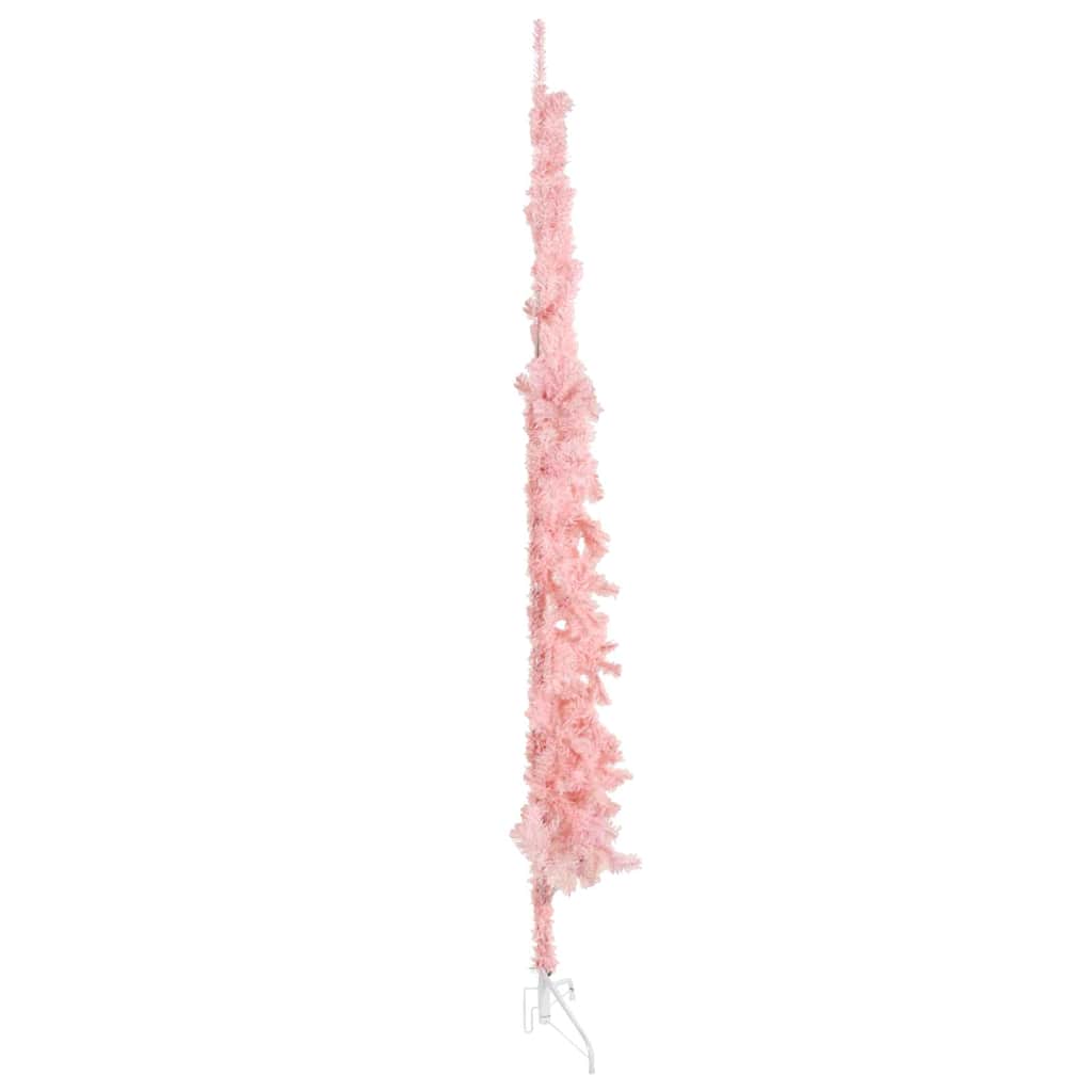 kunstigt halvt juletræ med juletræsfod 240 cm smalt pink