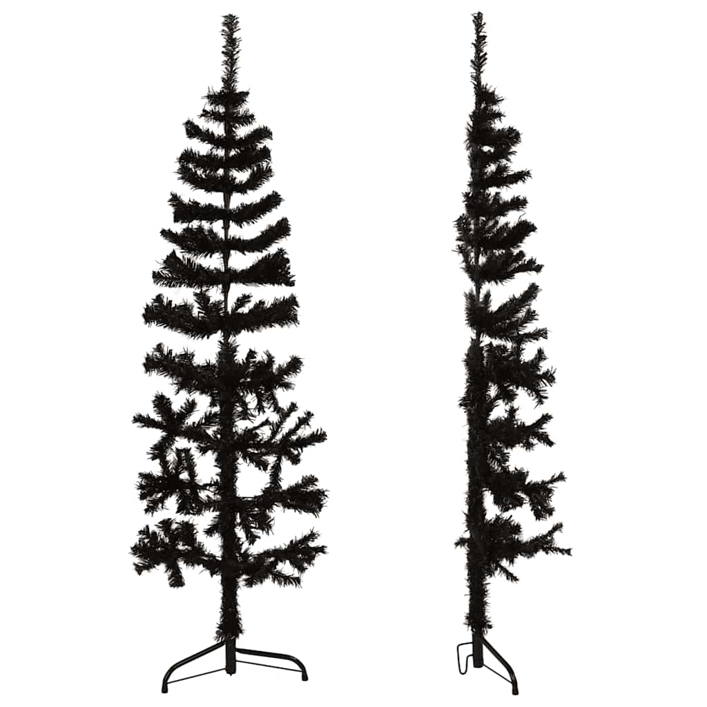 kunstigt halvt juletræ med juletræsfod 150 cm smalt sort