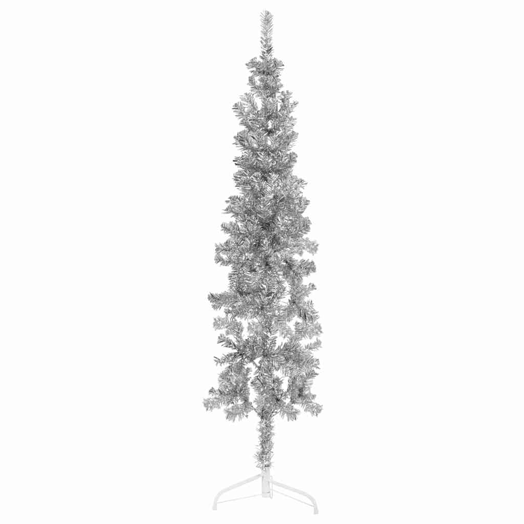 kunstigt halvt juletræ med juletræsfod 120 cm smalt sølvfarvet