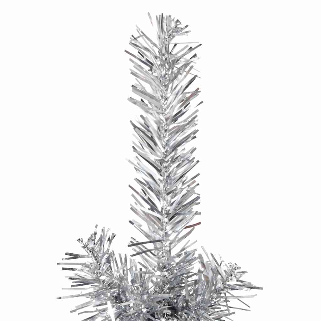 kunstigt halvt juletræ med juletræsfod 150 cm smalt sølvfarvet