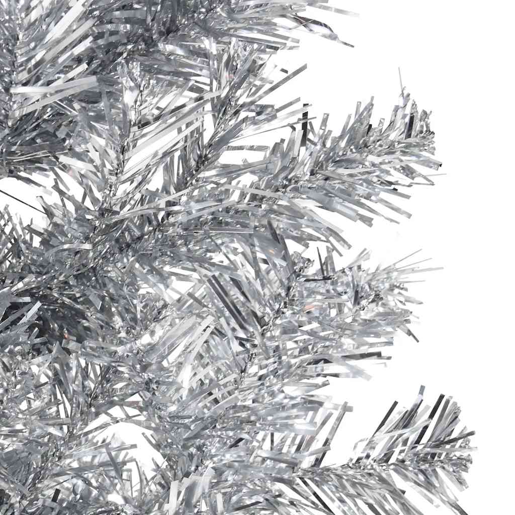 kunstigt halvt juletræ med juletræsfod 150 cm smalt sølvfarvet