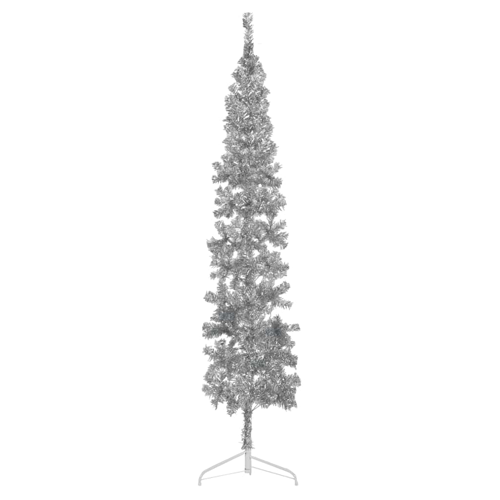 kunstigt halvt juletræ med juletræsfod 240 cm smalt sølvfarvet