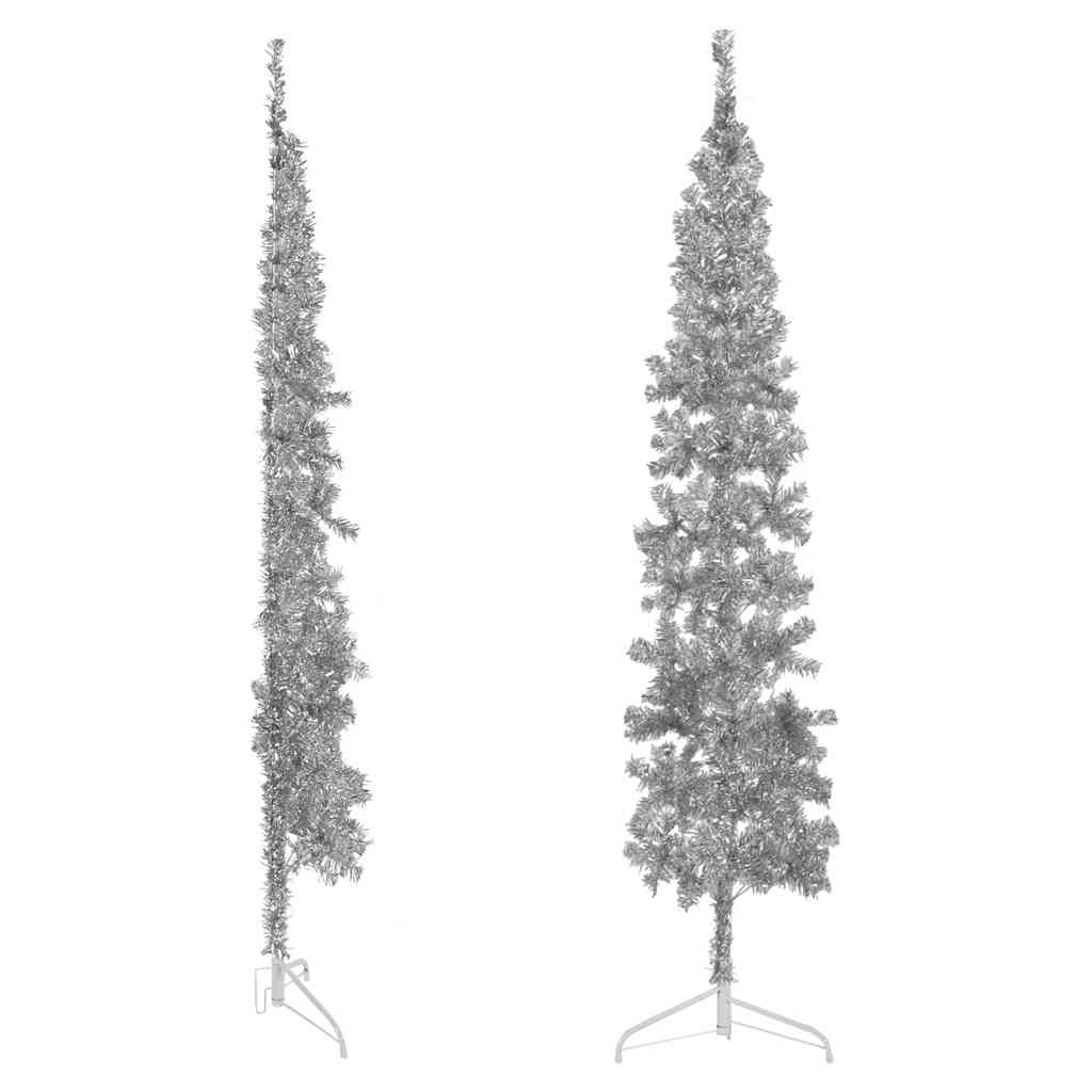 kunstigt halvt juletræ med juletræsfod 240 cm smalt sølvfarvet