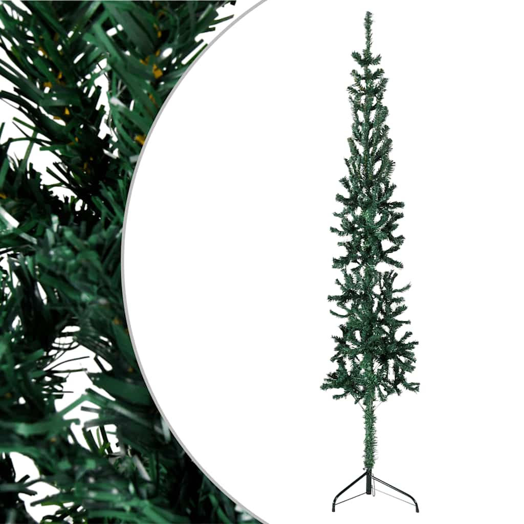 kunstigt halvt juletræ med juletræsfod 180 cm smalt grøn
