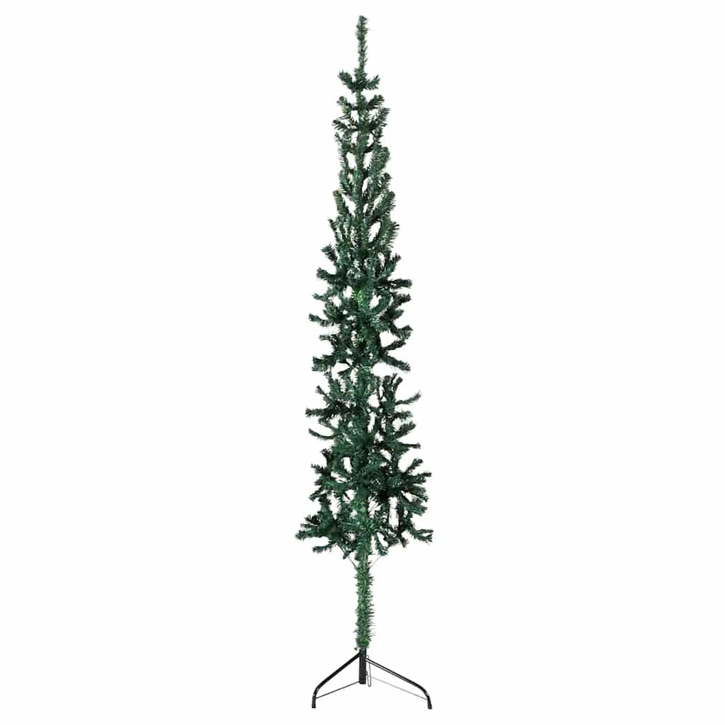 kunstigt halvt juletræ med juletræsfod 240 cm smalt grøn