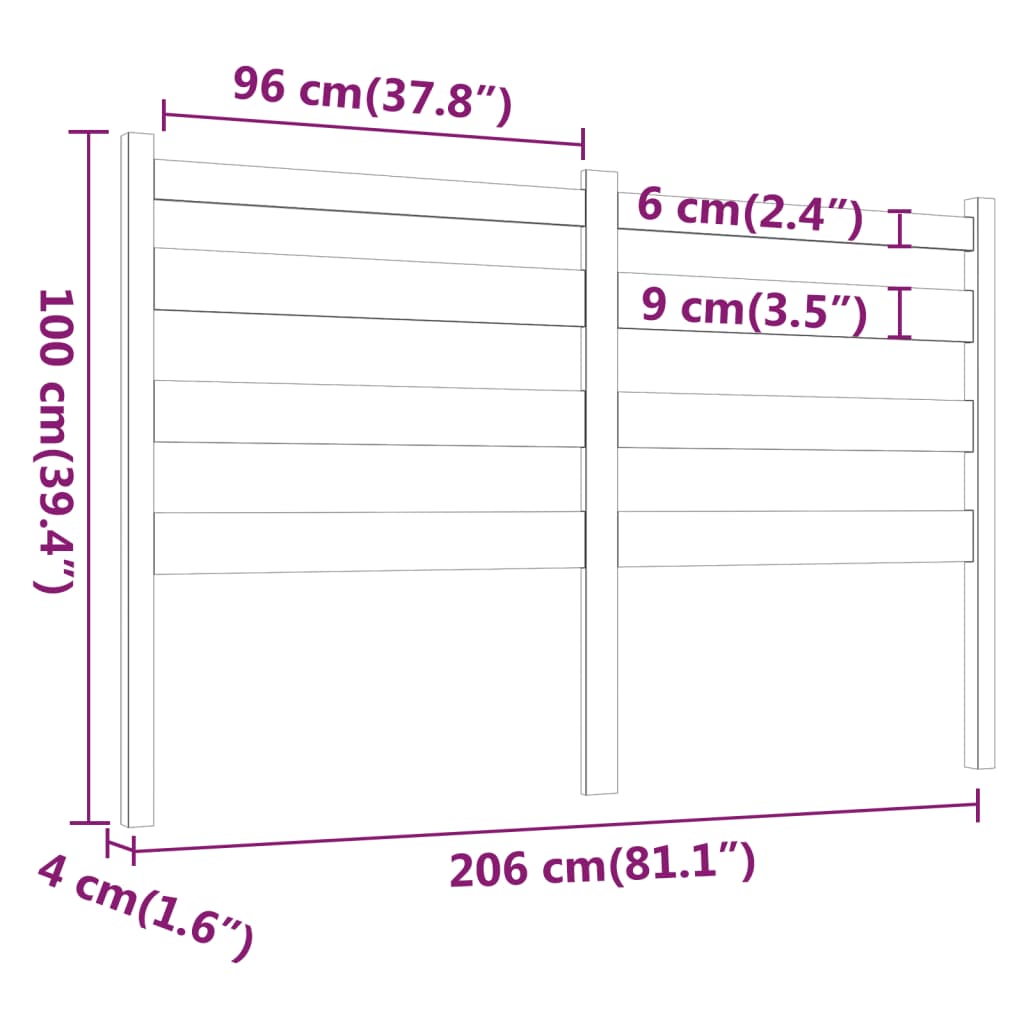 sengegærde 206x4x100 cm massivt fyrretræ grå