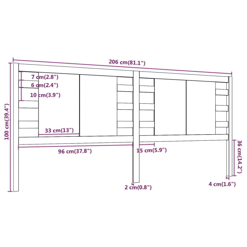 sengegærde 206x4x100 cm massivt fyrretræ sort