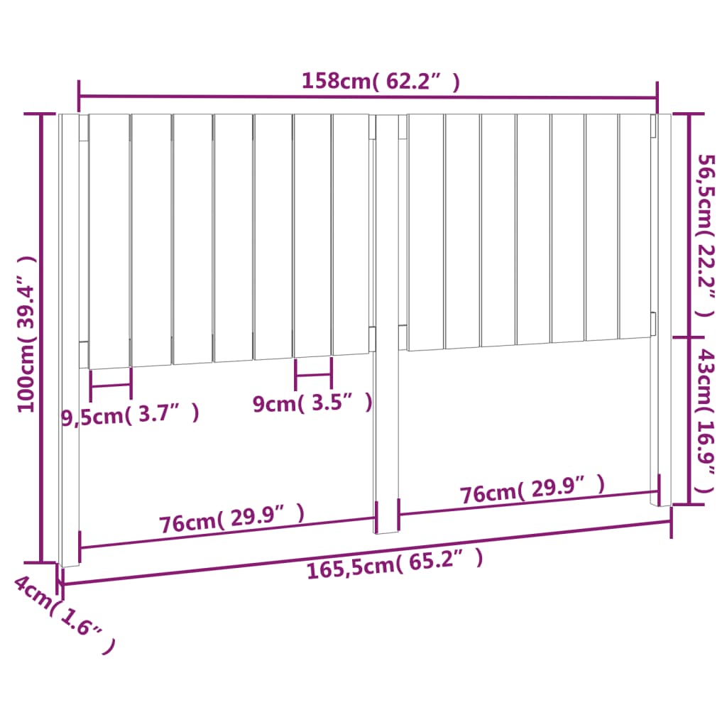 sengegærde 165,5x4x100 cm massivt fyrretræ sort
