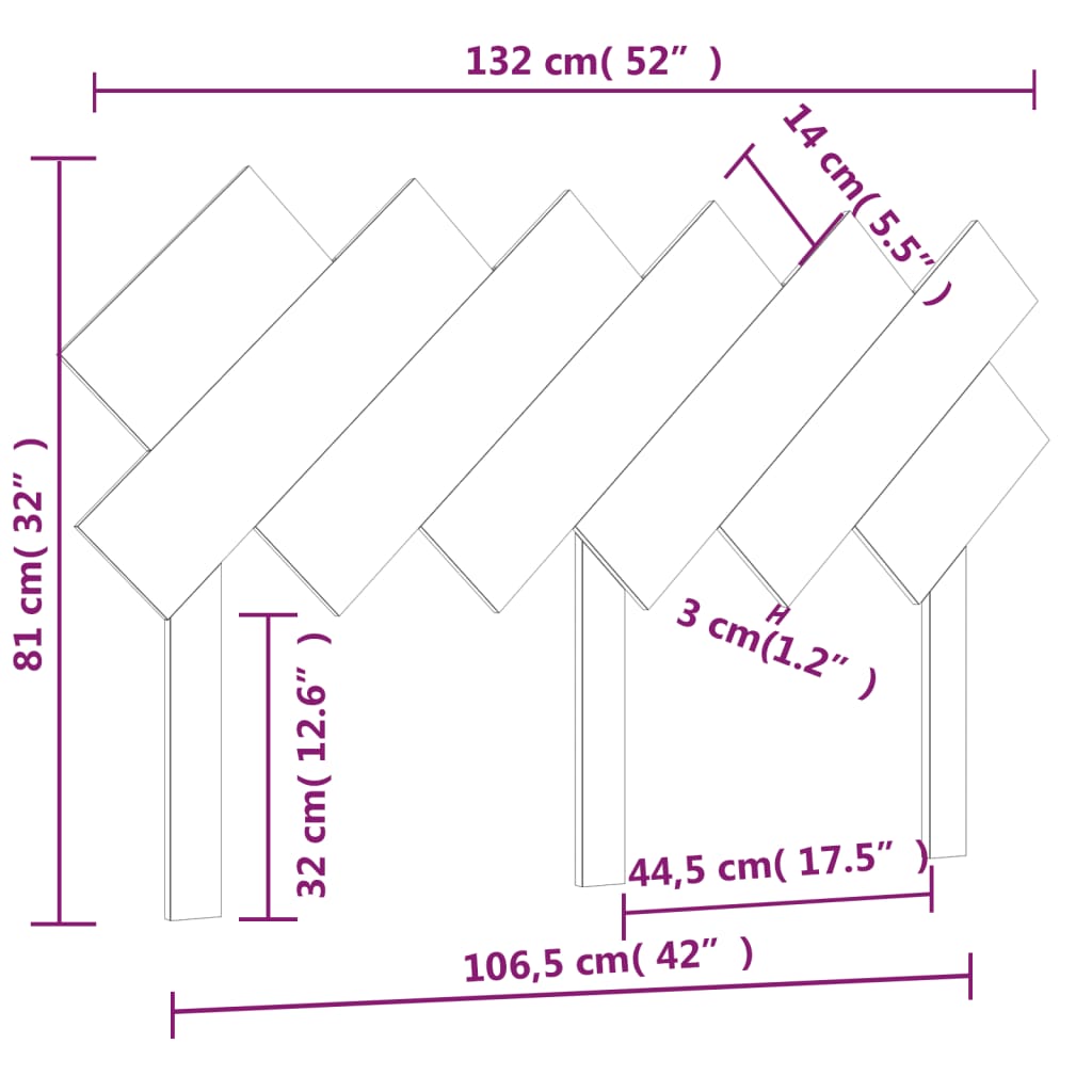 sengegavl 132x3x81 cm massivt fyrretræ