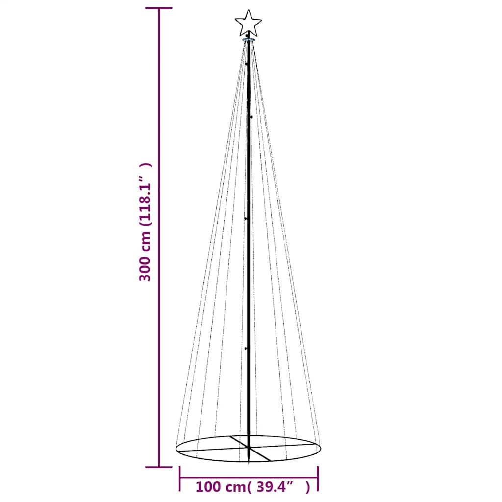 kegleformet juletræ 310 LED'er 100x300 cm kold hvid