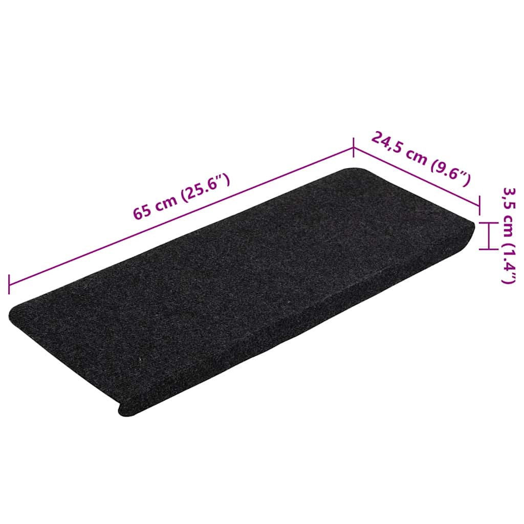 selvklæbende trappemåtter 15 stk. 65x24,5x3,5 cm sort