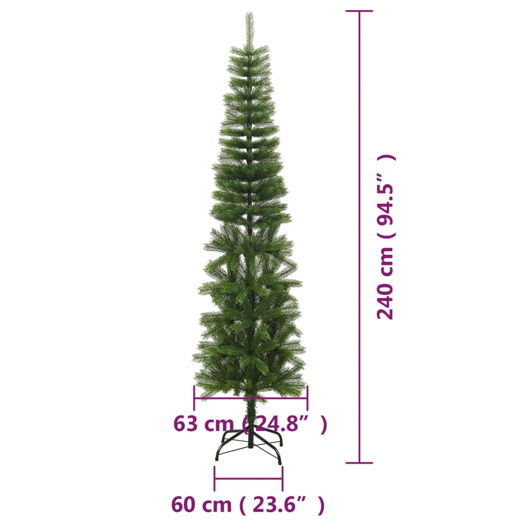 kunstigt smalt juletræ med juletræsfod 240 cm PE