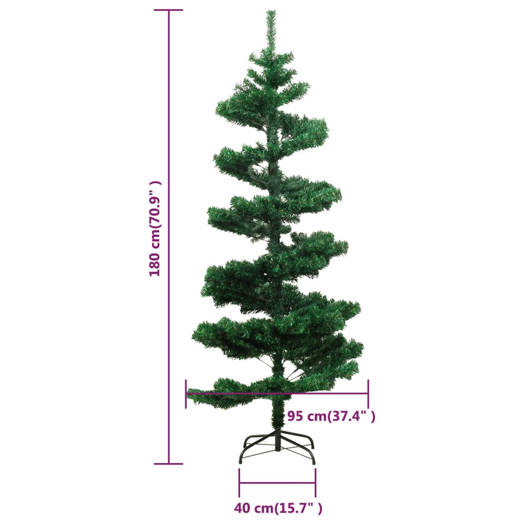 juletræ med lys og juletræsfod PVC 180 cm grøn